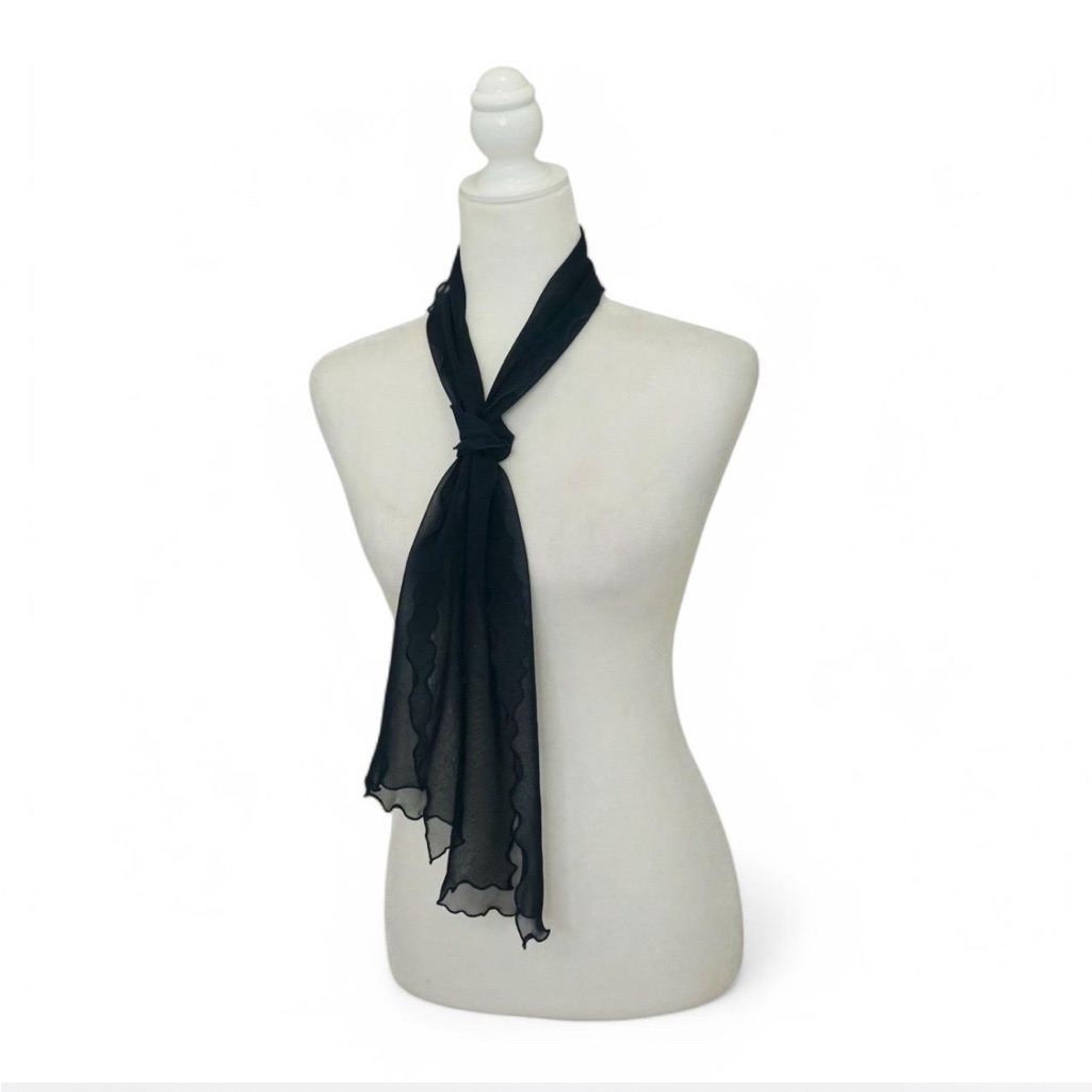 Vintage Sheer Navy Scalloped Edge Scarf/Kerchief (Os)